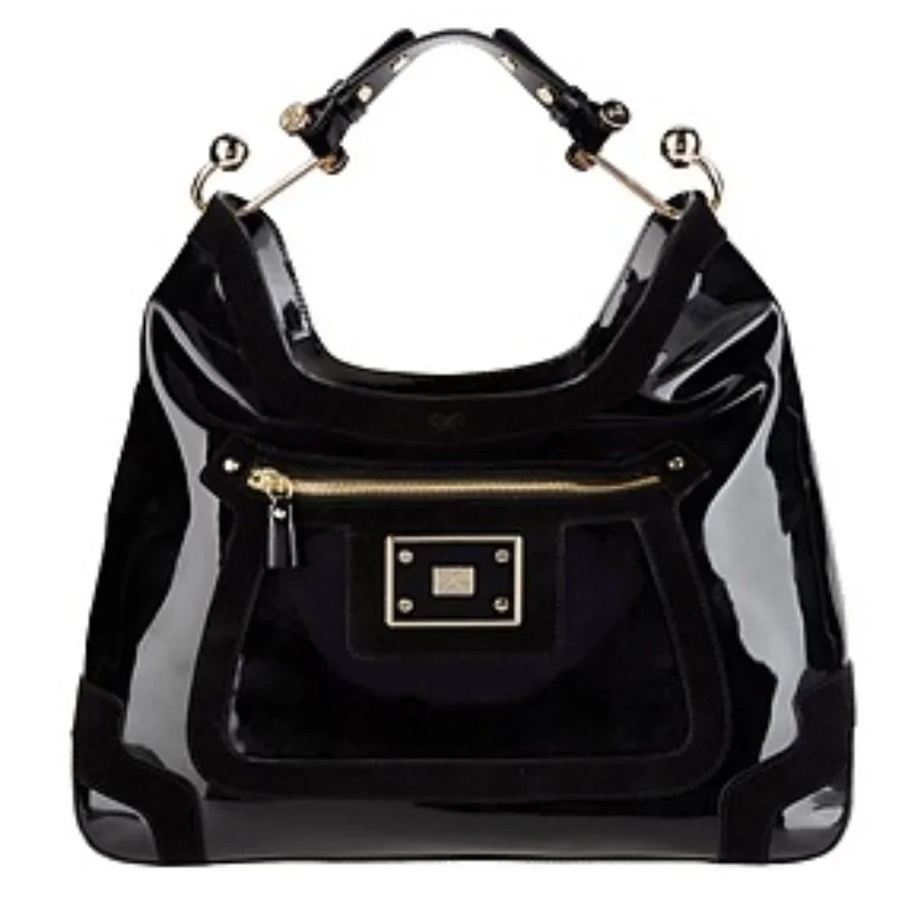 Anya Hindmarch Black Patent Leather Lautner Hobo